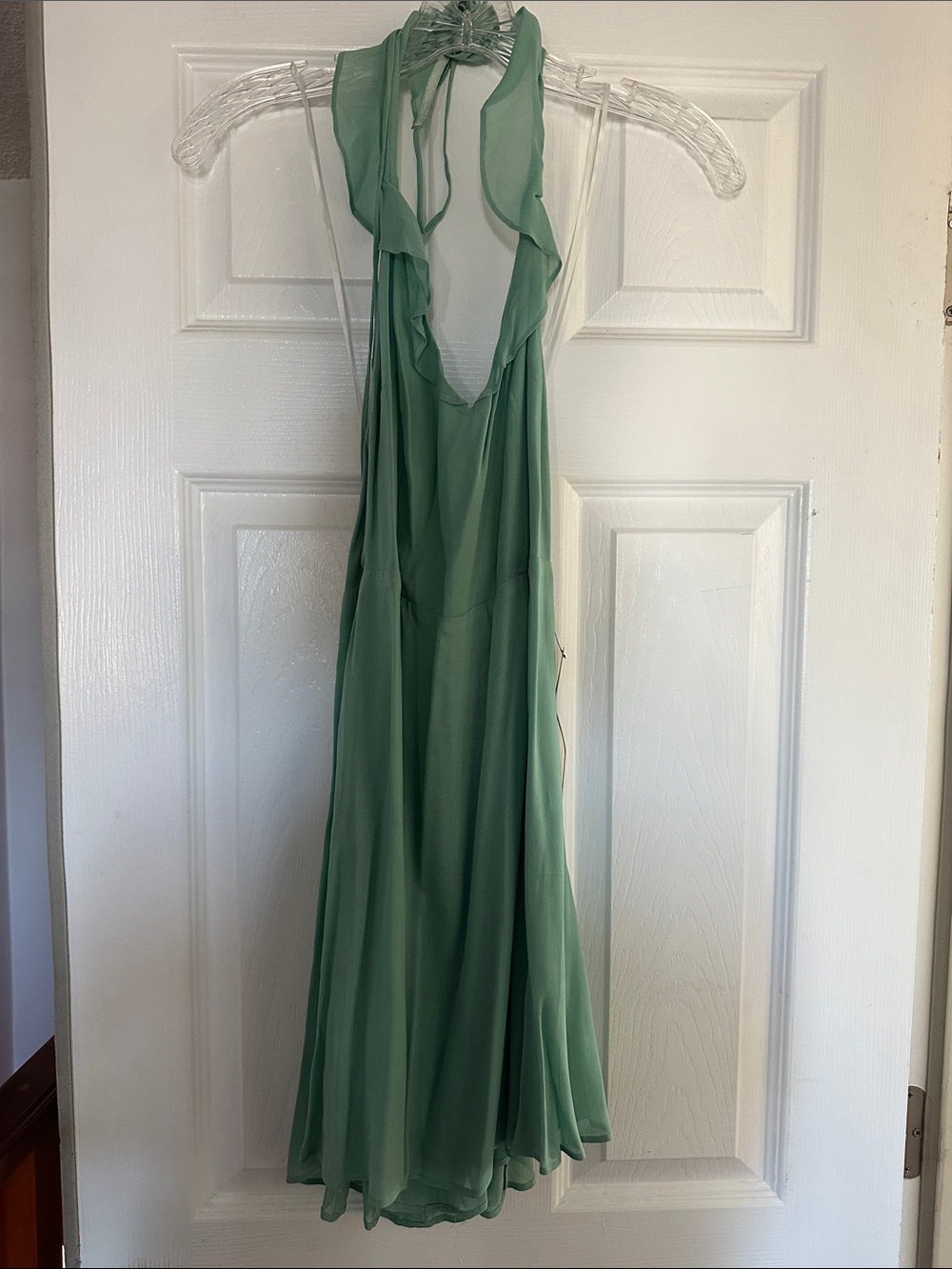 Reformation Sage Green Backless Halter Maxi Dress